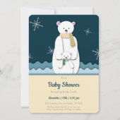 Blue Mama und Baby Polar Bear in Cave Baby Dusche Einladung (Vorderseite)