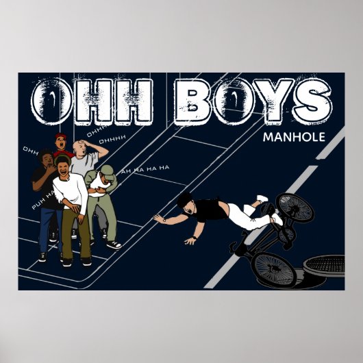 Blue Man on Bike Hits Manhole OHH BOYS Poster (Vorne)