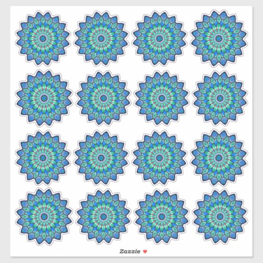 Blue mandala 2" x 2" Aufkleber (Blatt)