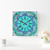 Blue mandala Acrylic Wall Clock Quadratische Wanduhr (Zuhause)