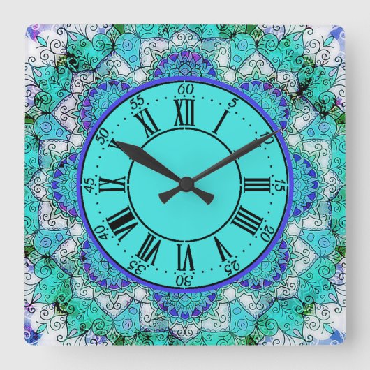 Blue mandala Acrylic Wall Clock Quadratische Wanduhr (Vorderseite)