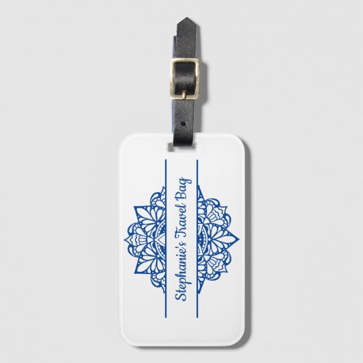Blue Mandala Art Personalisiert Gepäckanhänger (Vorderseite Vertikal)