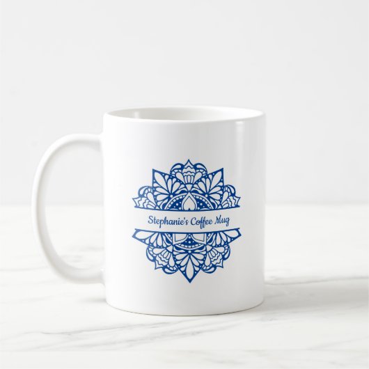 Blue Mandala Art Personalisiert Name Kaffee Tasse (Links)
