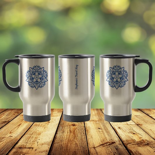 Blue Mandala Art Personalisiert Name tumbler Reisebecher