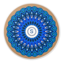 Blue Mandala auf Beige mit anfänglicher Schubkraft Keramikknauf