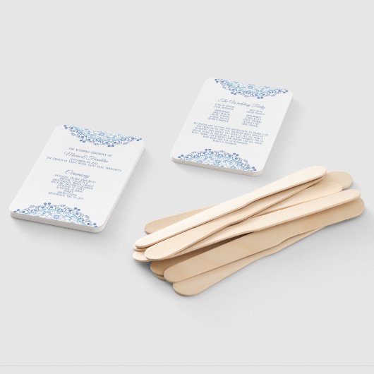 Blue Mandala auf White Wedding Program Fan Fächer (Non-assembled)