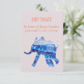Blue Mandala Baby Elephant Baby Dusche Einladungen (Stehend Vorderseite)