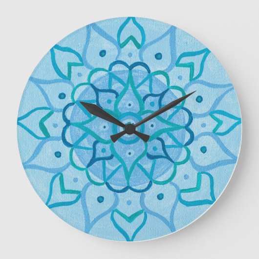 Blue Mandala Clock Große Wanduhr (Vorderseite)