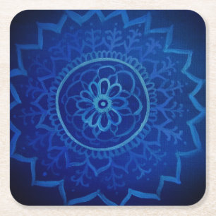Blue Mandala Custom Square Untersetzer