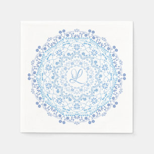 Blue Mandala Editable Initial Paper Napkin Serviette