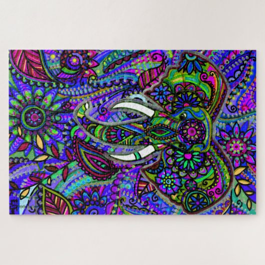 Blue Mandala Elephant Bohemisch Jigsaw Puzzle (Horizontal)