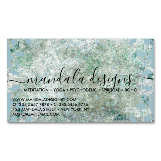 Blue Mandala Floral Script Magnetische Visitenkarte (Vorderseite)