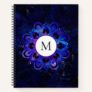 Blue Mandala Galaxy Boho Chic Watercolor Monogram Notizblock