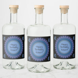 Blue Mandala Geburtstagspartei Name hinzufügen Alkoholflaschenetikett