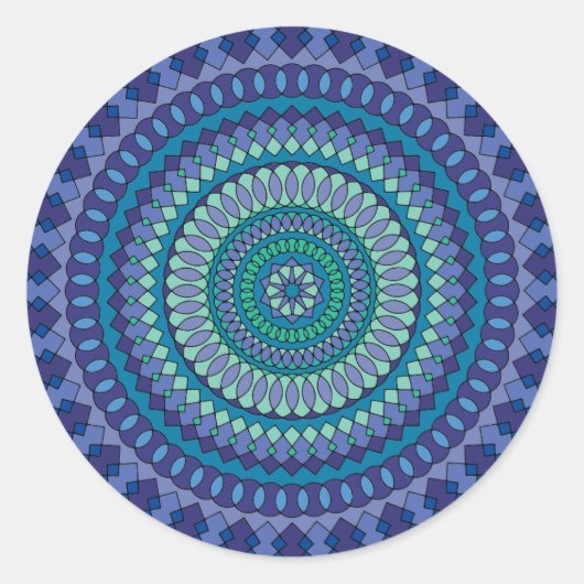 Blue Mandala Geburtstagsparty Runder Aufkleber (Vorderseite)