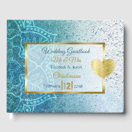 Blue Mandala Gold Heart Wedbook Gästebuch