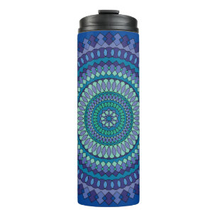 Blue Mandala mit Personalisiertem Textnamen Thermosbecher