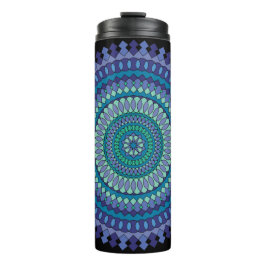 Blue Mandala mit Personalisiertem Textnamen Thermosbecher