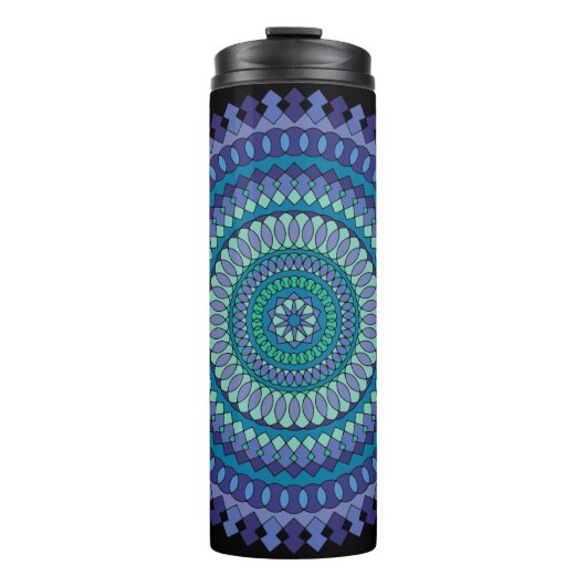 Blue Mandala mit Personalisiertem Textnamen Thermosbecher (Vorderseite)