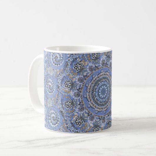 Blue Mandala mit Strandleben Kaffeetasse (Vorderseite Links)