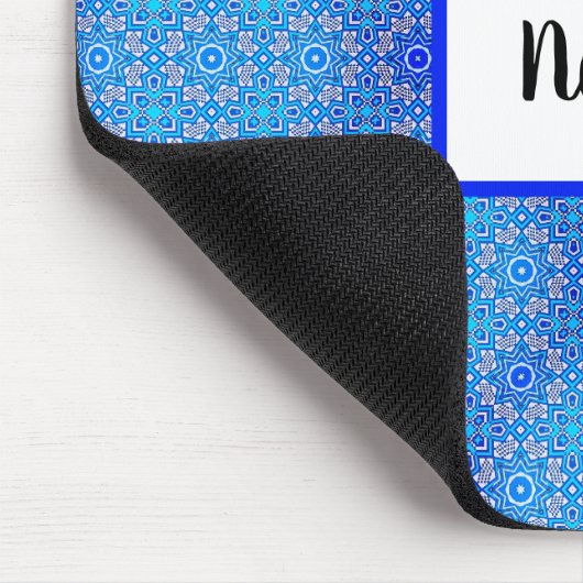 Blue Mandala Muster Boho Name Mousepad (Ecke)