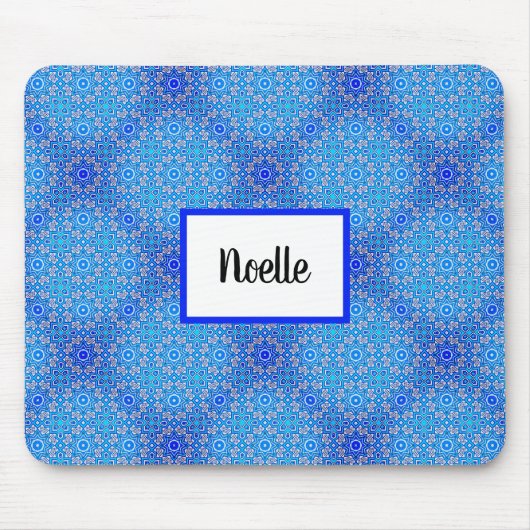 Blue Mandala Muster Boho Name Mousepad (Vorne)