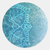 Blue Mandala Rosette Detail Runder Aufkleber (Vorderseite)