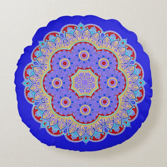 Blue Mandala Round Pillow Rundes Kissen (Vorderseite)