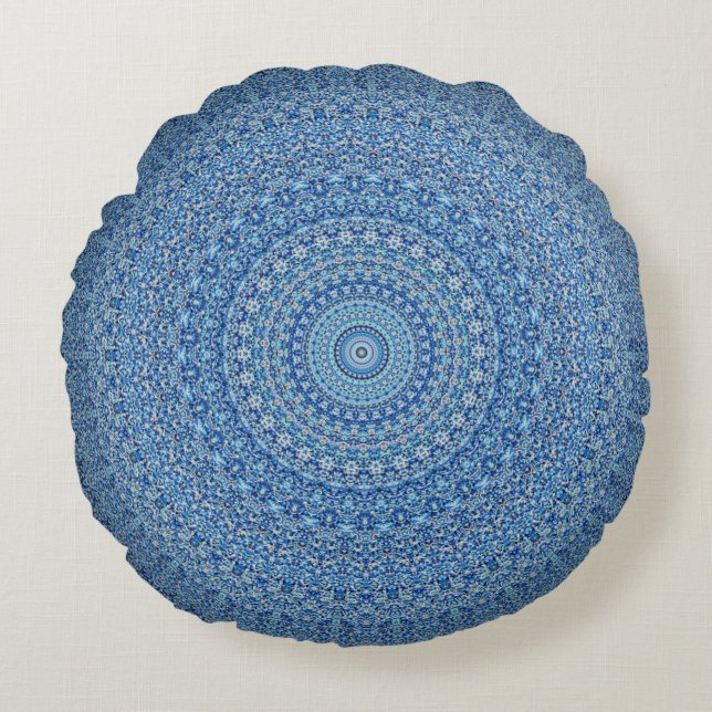 Blue Mandala Rundes Kissen (Vorderseite)