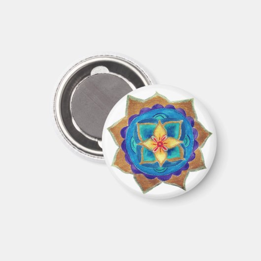 Blue Mandala Small, 3,2 cm Round Magnet (Vorderseite/Rückseite)