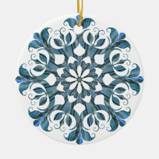 Blue Mandala Snowflake Keramik Ornament