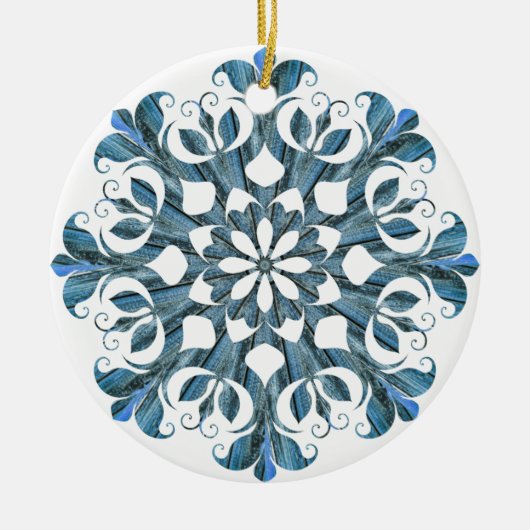 Blue Mandala Snowflake Keramik Ornament (Vorne)