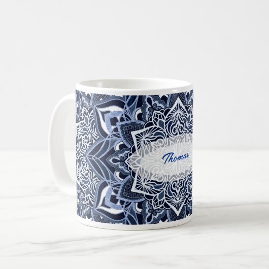 Blue Mandala Snowflake Tasse (Vorderseite Links)