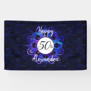 Blue Mandala Space Stars Boho 50. Geburtstagsparty Banner
