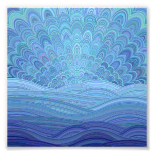 Blue Mandala Sunset am Meer Fotodruck