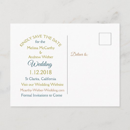 Blue Mandala und Gold Save the Date Postkarten (Rückseite)