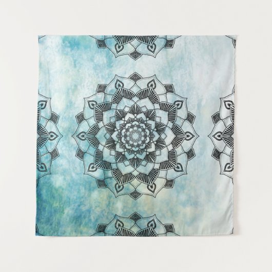 Blue Mandala Wall Art Wandteppich (Vorderseite (Horizontal))