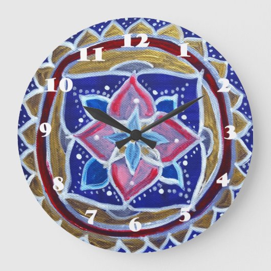 Blue Mandala Wall Clock Große Wanduhr (Vorderseite)