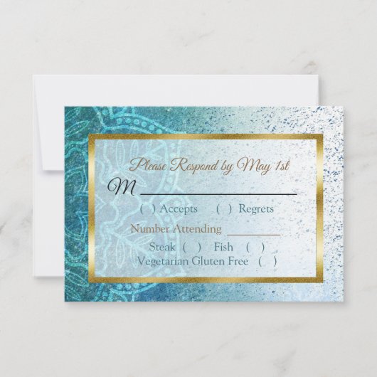 Blue Mandala Wedding RSVP Karte (Vorderseite)