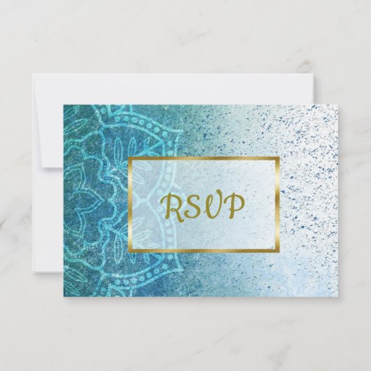 Blue Mandala Wedding RSVP Karte (Rückseite)