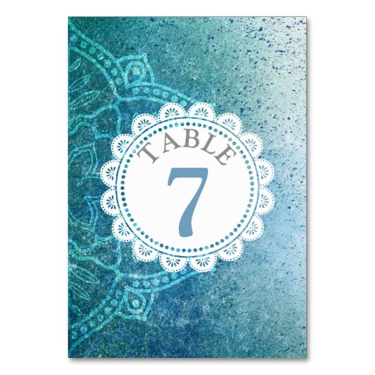 Blue Mandala Wedding Tischnummer Card (Rückseite)