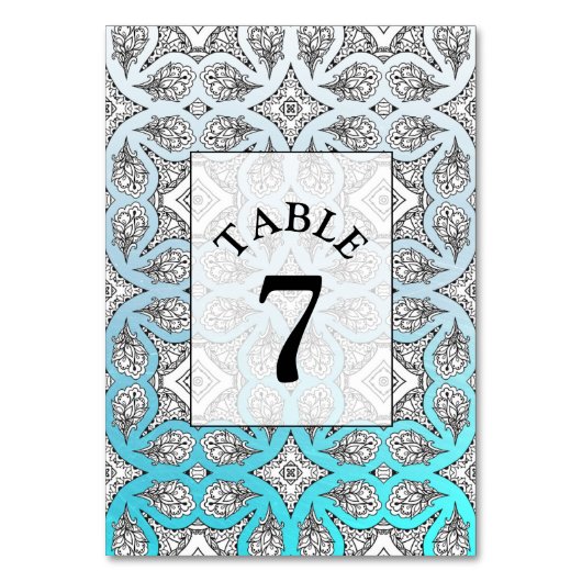 Blue Mandala Wedding Tischnummer Card (Rückseite)