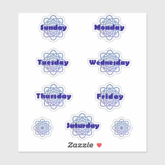 Blue Mandalases Days of the Week Planner Bold Schr Aufkleber (Blatt)