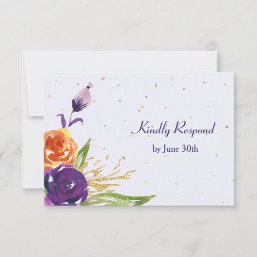 Blue Mandarine Floral Wedding RSVP Karte (Vorderseite)