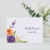 Blue Mandarine Floral Wedding RSVP Karte (Stehend Vorderseite)