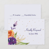 Blue Mandarine Floral Wedding RSVP Karte (Vorne/Hinten)