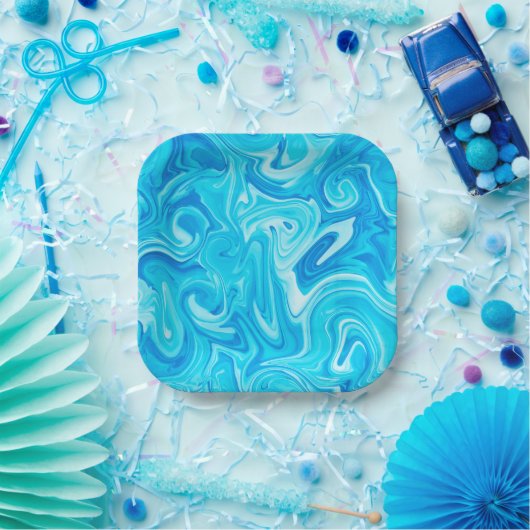Blue Marbelized Paint Art Modern Hanukkah Fun Pappteller (Party)