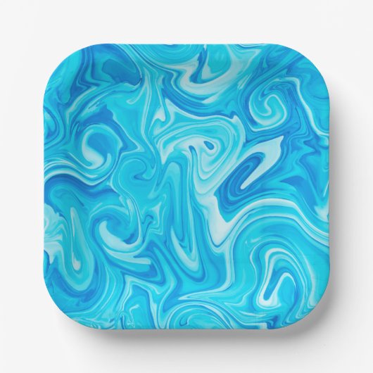 Blue Marbelized Paint Art Modern Hanukkah Fun Pappteller (Vorderseite)
