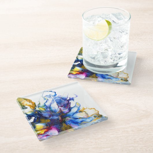 Blue Marble Agate Fluid Art Glasuntersetzer (Schrägansicht)