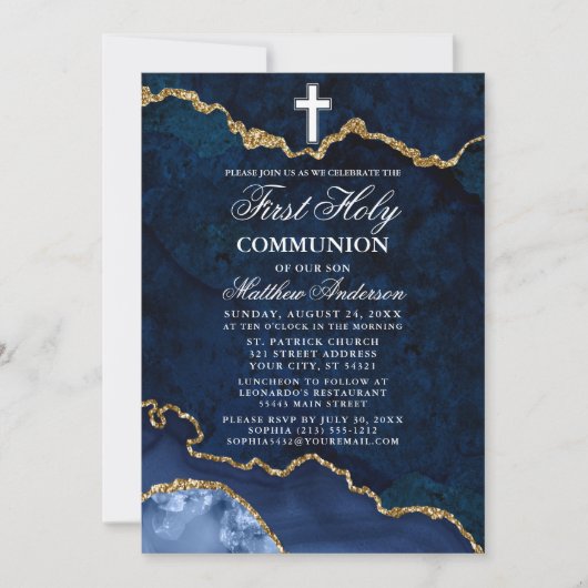 Blue Marble Agate Geode Foto Erste Heilige Kommune Einladung (Vorderseite)